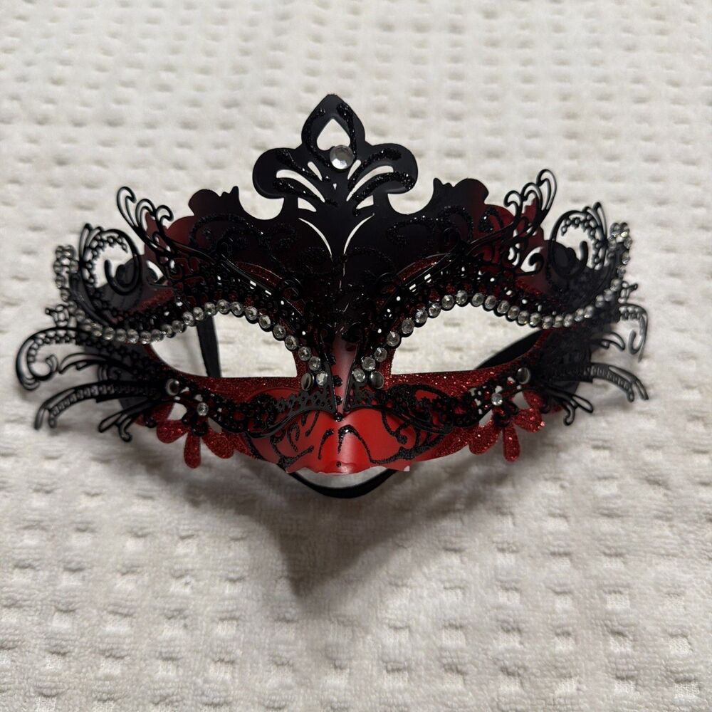Sexy Black and Firey Red Laser Cut Mardi Gras Masquerade Mask